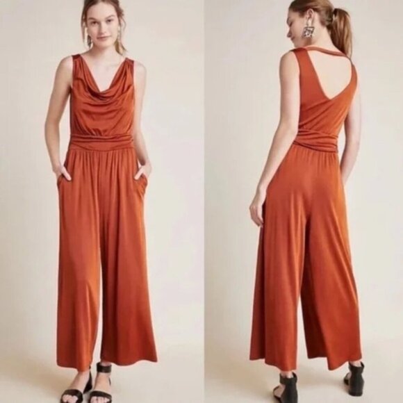 🍄 50% OFF - Maeve Anthropologie Enchantment Orange Jumpsuit Small - Picture 1 of 10